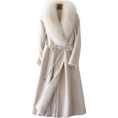 Real Coat Lambswool Fur Fox Fur Collor Women Clothes Winter Women Coat Sheep Shearing Fur Long Korean Wool Jacket ZT304