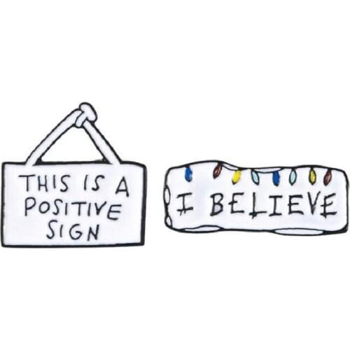 New Fashion I Believe and This Is A Positive Sign 2pcs/set Simple White Enamel Lapel Handbags Brooch Jewelry as Friend Gift