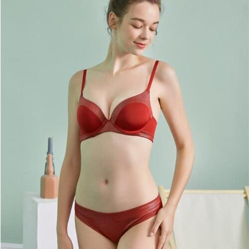 New push up lingerie set sexy smooth no trace underwear gathered side collection ladies bra set