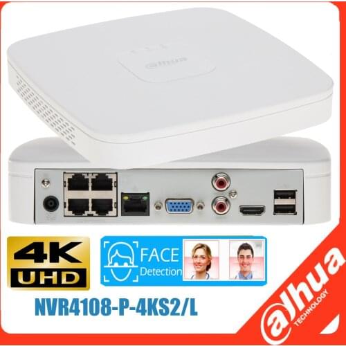 Original Dahua NVR4108-P-4KS2/L NVR4108-P-4KS2 4K H.265 AI face 4Channel POE Smart 1U 4K&H.265 Lite Network Video Recorder
