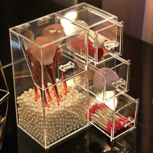 Clear Acrylic Makeup Jewelry Storage Box Dustproof Cosmetic Organizer with Drawer Lid Multifunctional Holder for Makeup Brushes