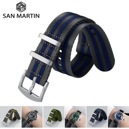 San Martin Watch Strap Nato Nylon Strap 20mm 22mm Universal Type Sports Troops Parachute Bag Watchband Pilot Military Watch Band