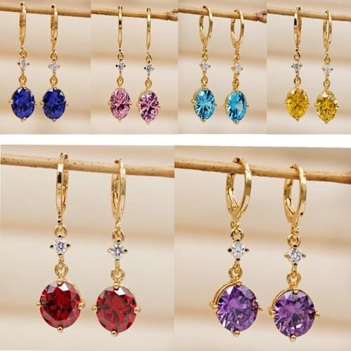 Luxury Fashion Jewelry Women Drop Earrings Big Gem Zircon Dangle Earrings Korean Style Gold Earrings Anniversary Gift OBS1947