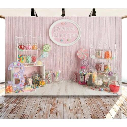 Pink Princess Backdrops Candy Bar Lollipops Cake Donut Sweet Shop Booth Baby Birthday Party Photographic Backgrounds Photocall