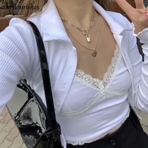 Sexy crop top summer corset top knitted spaghetti strap tops women 2021 v neck tops lace patchwork top cute black tops backless