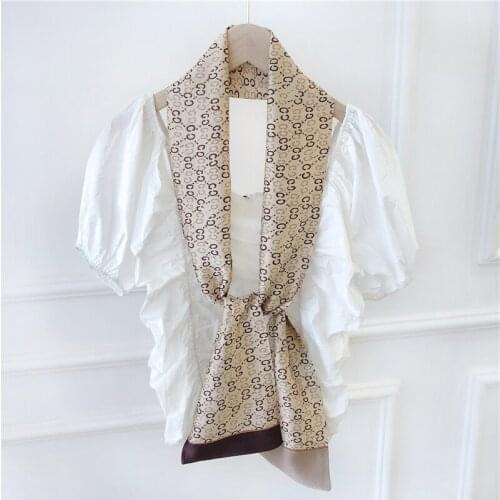 Luna&Dolphin Fashion Women Small Long Scarf 150x15cm Chiffon Silk Spring Love Dot Plaid Skinny Lady Headband Bag Ribbon Choker