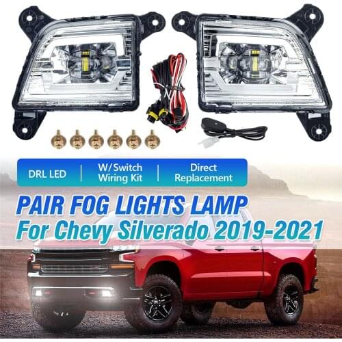 LED DRL Daytime Run Light Fog Lamp Headlights Driving Lights for Chevy Silverado 2019 2020 2021 with Switch Wirting Kit
