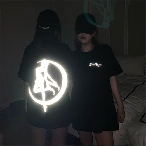 Long Sleeve Loose Womens Autumn High Street Tops Japanese High Street Female Tee Harajuku Reflective T-shirt casual Clothing