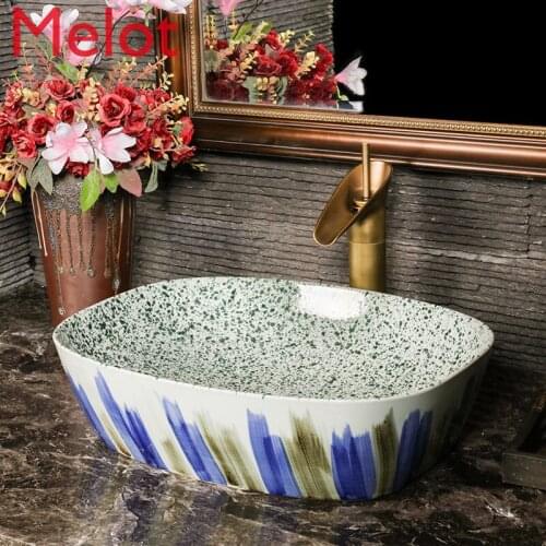Square Table Basin Wash Basin Thin Mouth Bathroom Home Ceramic Washbasin Outdoor Wash Basin Flying Flow