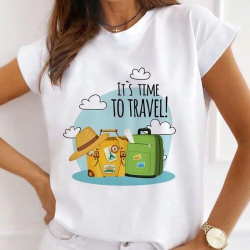 37 Urban Vacation Creative Printing Casual Round Neck Short-sleeved T-shirts Womens Loose Tops And Womens Oversized T-shirts