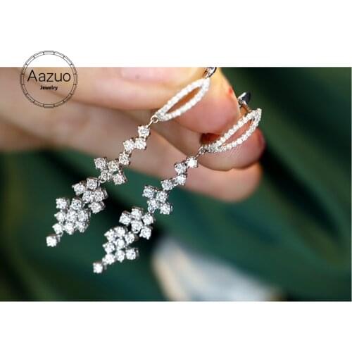 Aazuo Real 18K White Gold Real Natural Diamonds 1.40ct Classic Fairy Long Hook Earrings gifted for Women Wedding Party Au750