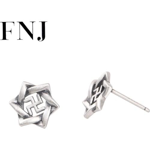 FNJ Star Earrings 925 Silver Original Pure S925 Sterling Silver Stud Earring Women Jewelry