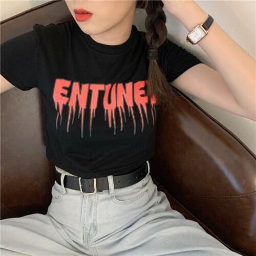 Japanese Mujer Harajuku Letter Print Women Tops Streetwear Summer Punk Goth Short Girls Tees Loose Chic Vintage Casual T-shirts
