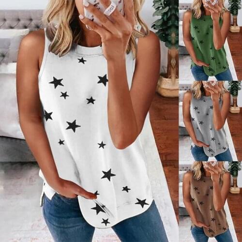 Plus Size Womens Fashion Loose Casual Floral print Round neck sleeveless star print Summer vest tank tops