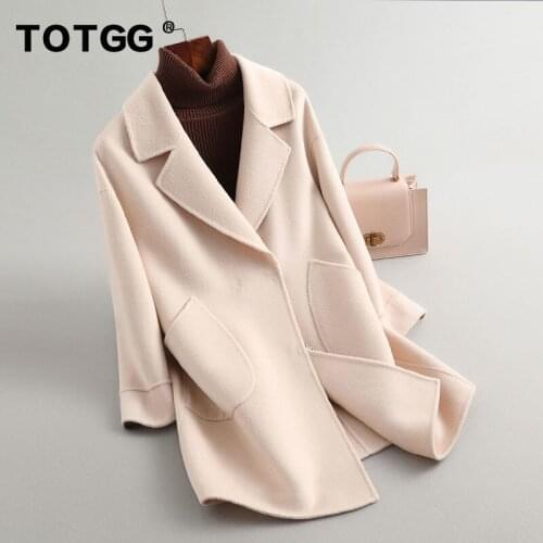 Double sided cashmere coat womens short 2021 new Hepburn loose 100% pure wool small tweed coat