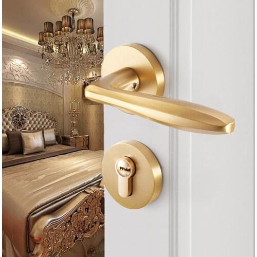Golden Modern Europen Fashion Brass Golden Interior Solid Wood Panel Handle Lock Rose Golden Bedroom Bookroom