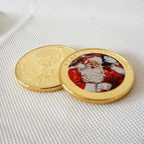 1pcs/lot Santa Claus Christmas Gold Plated Round coins Merry Christmas Gifts Coin Free Shipping