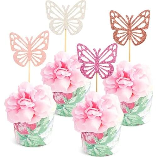 12Pcs Butterfly Cupcake Toppers Baby Shower Cake Picks Decorations for Wedding Anniversary Kids 1st Girl Birthday Party Supplies