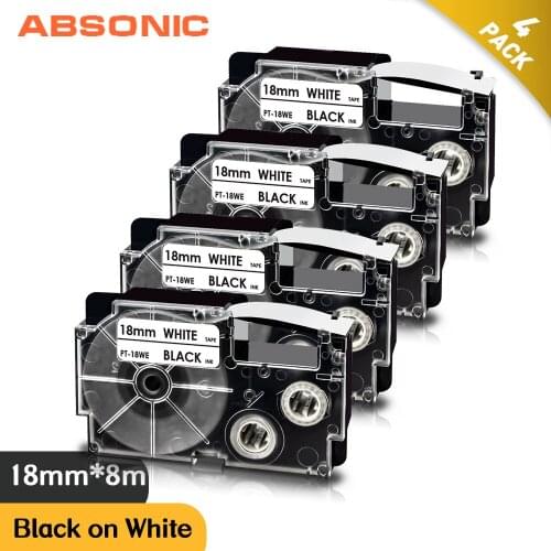 4PK 18mm Label For CASIO XR-18WE Label Tape Black on White Label Cartridge XR-18WE For CASIO KL-130 CASIO KL-120 KL-430 Labeler