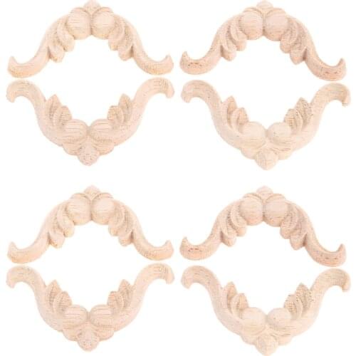 8Pcs 5*5cm Vintage Unpainted Natural Wood Carved Corner Furniture Decor Wall Cabinet Door Wooden Crafts Woodcarving Corner Decal