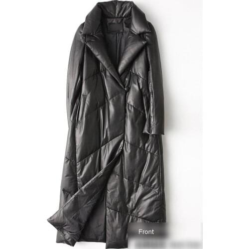 Free Shipping New Genuine Lamb Leather Jacket X-long Womens Real Leather Down Coat Sheepskin Garment Wholesale Retail OEM