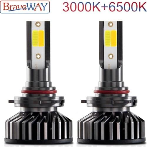 BraveWay 3000K+6500K LED Car Headlight Bulbs H1 H7 H8 H9 H11 LED Bulbs 10000LM 72W 12V 24V Yellow+White Auto Front Lamp CANBUS