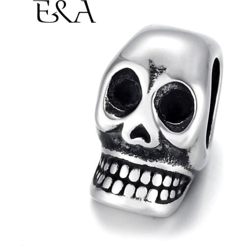 Stainless Steel Beads Skull Spacer Metal Large Hole 8mm Charm Slider DIY Men Bracelet Making Supplies Handmade Jewelry Findings