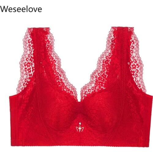 Weseelove Unwired Intimates Accessories Red Color Bra Plus Size Lace Underwear Push Up Sexy Lingerie Woman Summer Clothes X55-2