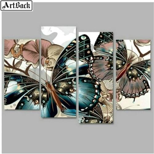 Quadruple painting 5D diamond painting butterfly sticker full square drill diamond mosaic living room decorative painting 4PCS