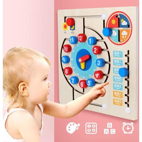 Montessori Wooden Calendar Clock Set Children Wood Calendar Time Weather Learning Toys Kids Early Learning Education Toys