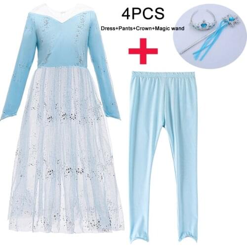 2021 Summer Blue Girls Dress Sets Princess Cosplay Costume Dresses For Kids Christmas Birthday Fancy Party Vestidos 6 10 Years