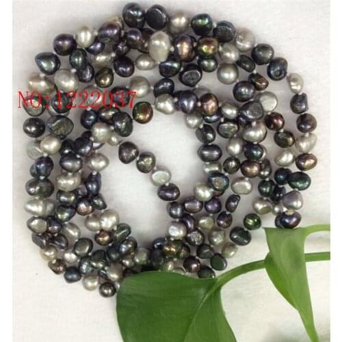 Natural freshwater pearls irregular shaped baroque 6-7MM necklaces gray black multicolor long sweater chain 50 "