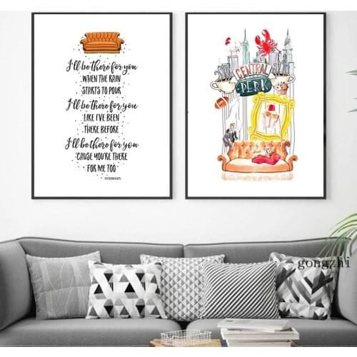 Friends Tv Show Poster Watercolor Central Perk Canvas Painting and Prints Sublimation Design Wall Art Picture Bedroom Home Decor