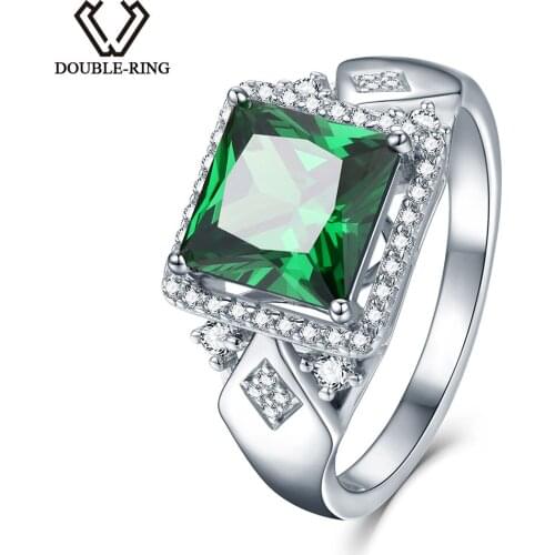3.72ct Square Created Green Emerald 925 Sterling Silver Rings for Women Engagement Wedding Anniversary