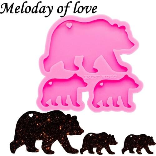 Glossy Finish bear Momma/baby silicone mold diy bear family epoxy resin molds jewelry making custom mold keychain DY0056