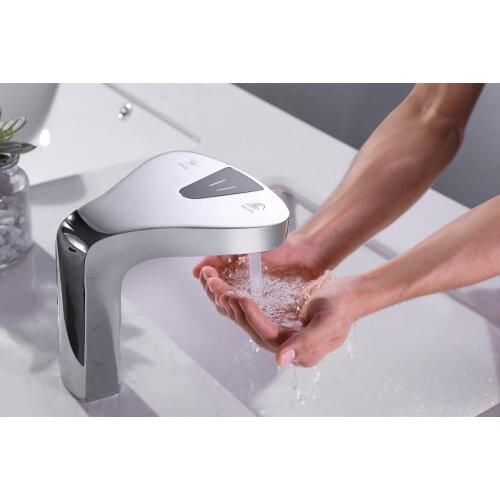 Free ship Single hole chrome sensor Automatic Faucet With Sensor soap dispenser 2 functions