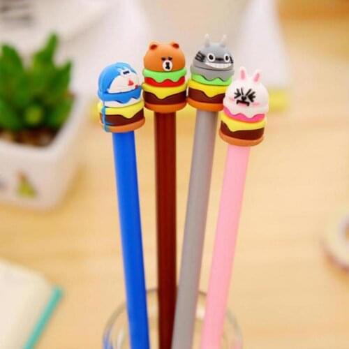 Jonvon Satone 4pcs Gel Pen 0.38mm Creative Cartoon Cake Pen Student Stationery Refills Stationary Normal Plastic Gel-ink Totoro
