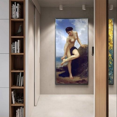 Citon Canvas Oil painting William Adolphe Bouguereau《After bath》Artwork Poster Picture Modern Wall Decor Home Decoration