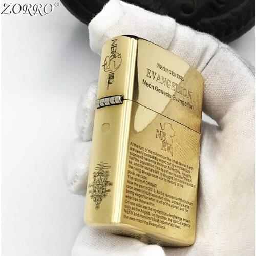 Pure Copper Kerosene Lighter Zorro Brass Fine Carving Lucky Fuyin Soldier Pattern Outside Tool Men Gift With Original Box