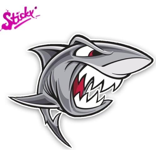 STICKY Angry Cartoon Great White Shark Car Sticker Decal Decor Motorcycle Off-road Laptop Trunk Guitar PVC Vinyl Stickers
