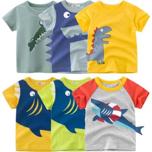 2021 Summer Childrens Clothing Boys Girls T Shirt Cotton Dinosaur Short Sleeve Top Kid Clothes 3D Cartoon Shark T-shirt for Boy