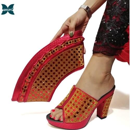 African Shoes And Bag Matching Set With Hot Selling Women Italian design Shoes And Bag Set For Party Wedding Red Color Shoes