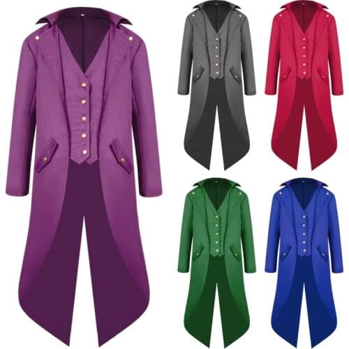 Retro Tuxedo Cosplay Costume Fashion Long Trench Coat Red Black Purple Costumes Halloween Party Adult Man Uniform