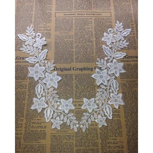 Free Shipping 1 Pair/2Pcs Retro Lace Patch Wedding Dress Accessories Ivory Flower Lace Applique DIY Craft