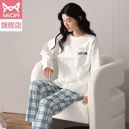 Summer womens pajamas 2021 new summer home dress cotton thin style ladies long sleeves trousers two-piece set