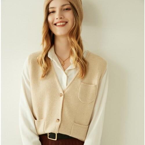 LONGMING Women Sweater Vest 100% Cashmere Autumn Warm Knitted Cardigan Vest Sleeveless V-Neck Winter Fashion Knit Top Wool Vests