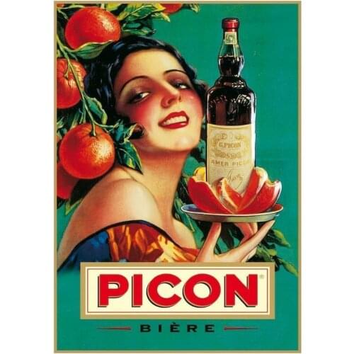 PICON AMER LIQUOR APERITIF WOMAN ORANGE BOTTLE METAL POSTER WALL PLAQUE