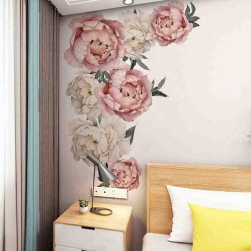 60x90cm Pink Peony Flower Wall Stickers Romantic Paper Flowers Home Decor For Bedroom Living Room Diy Pvc Wall Decals Wallpaper
