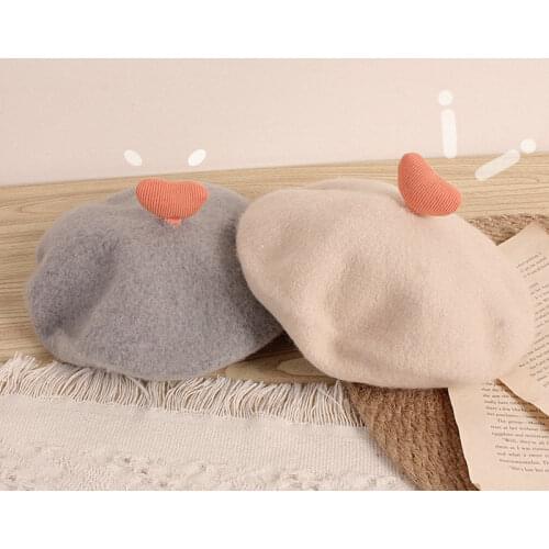 2-6T Girls Children Applique Kids Hats Classic Style Baby Fashion Cap Toddler Girl Solid Color Autumn Berets Hat