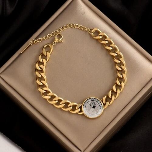 TIMEONLY Street Style Coin Portrait Choker Necklaces Chunky Cuban Hollow Chain Neckalce for Women Ladies Jewelley Party Gifts